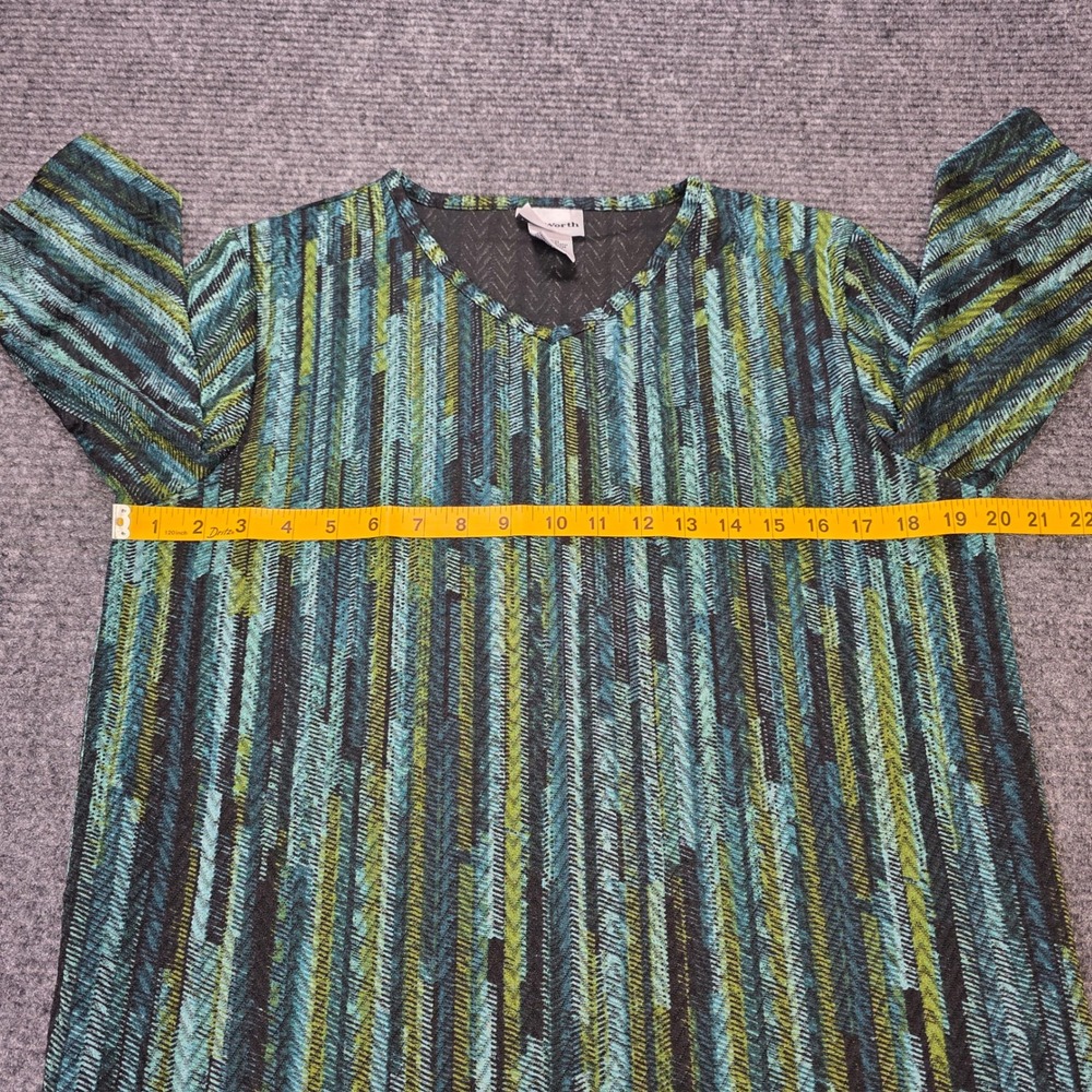 Bon Worth 3/4 Sleeve Top Women's Size SP Teal Green Abstract Stripe V-Neck - Picture 5 of 7